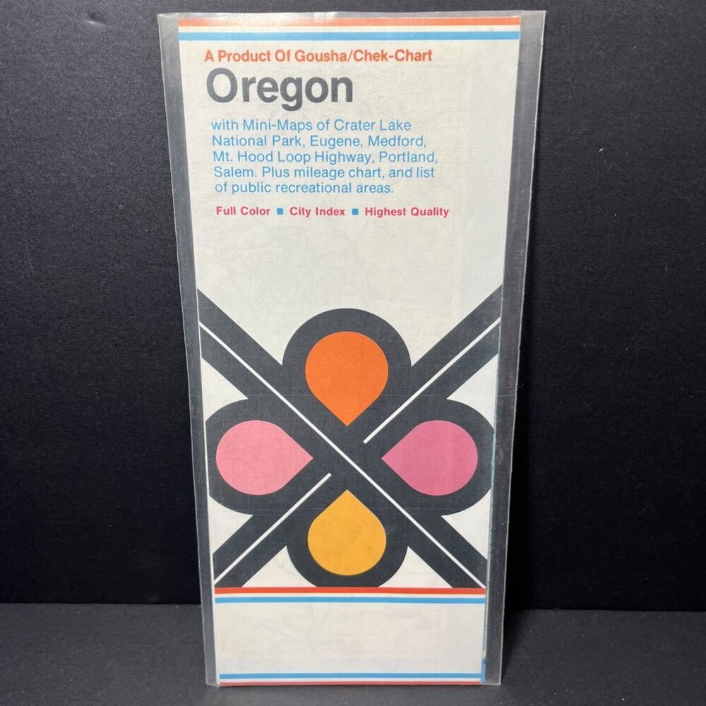 1970s Gousha/Chek-Chart Oregon Map Full Color City Index Plus Mileage Charts USA